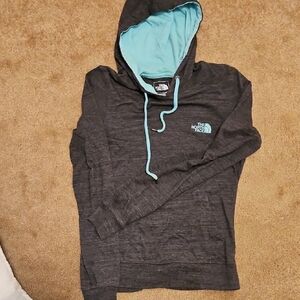 The North Face Gray Hoodie with Blue Accents